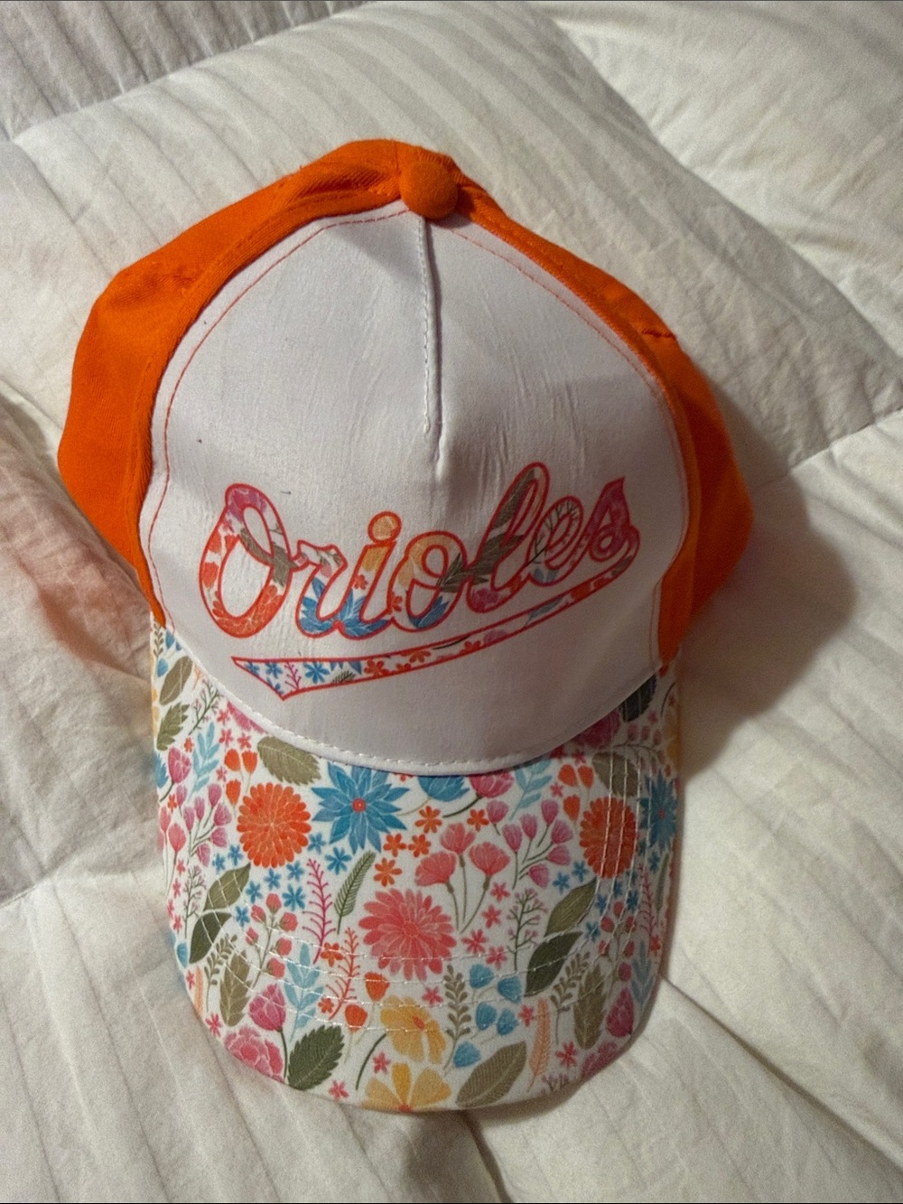 Orioles Floral Brim Trucker Hat - Orange & White